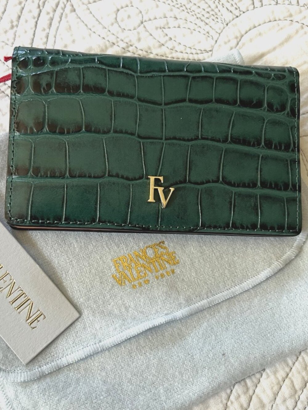 FRANCES VALENTINE Blue-Green Evening Wallet *Gorgeous Color* Croc Leather